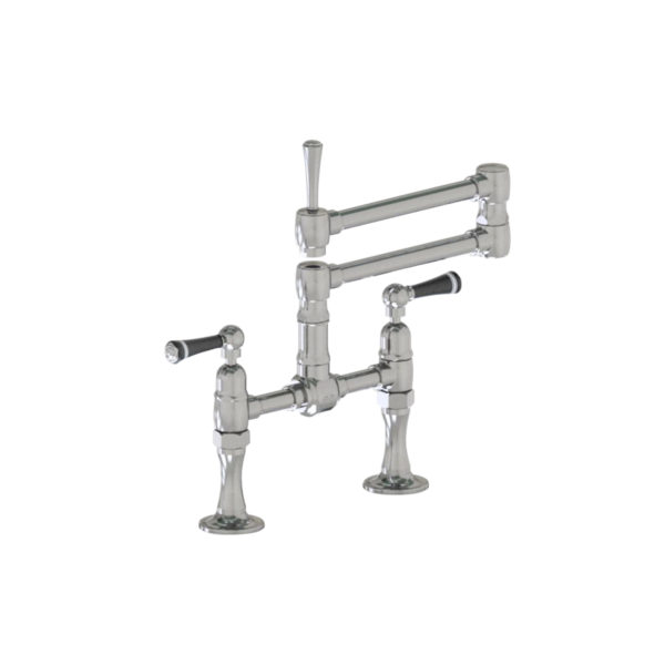 Deck Mount 17 3/4" Articulated Dual Swivel Spout with Black Ceramic Lever