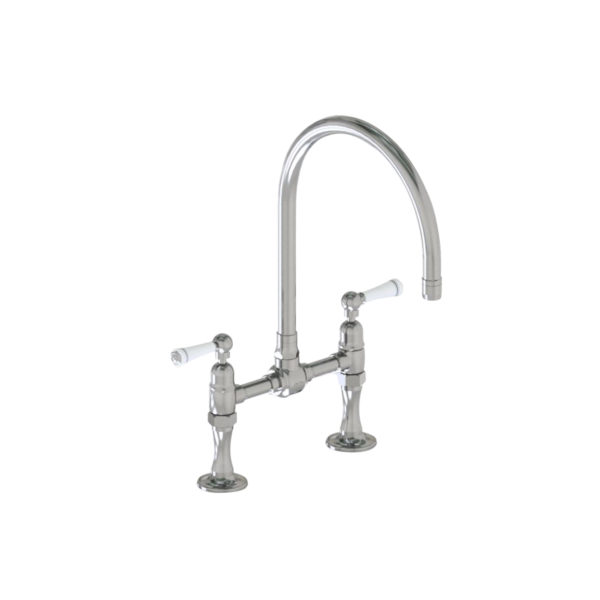Deck Mount 10" Swivel Spout with White Ceramic Lever