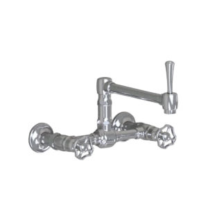 Wall Mount 8 7/8" Articulated Single Swivel Spout with Metal Wheel