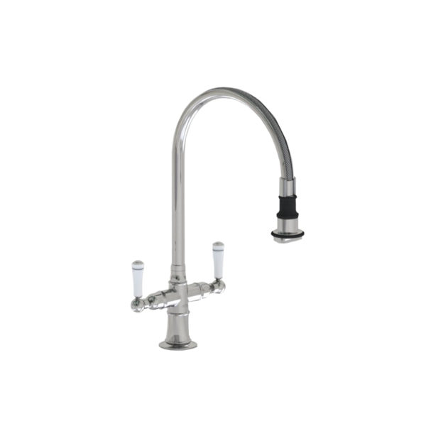 Single Hole Pull-Off Spray with 10" Swivel Spout with White Ceramic Lever