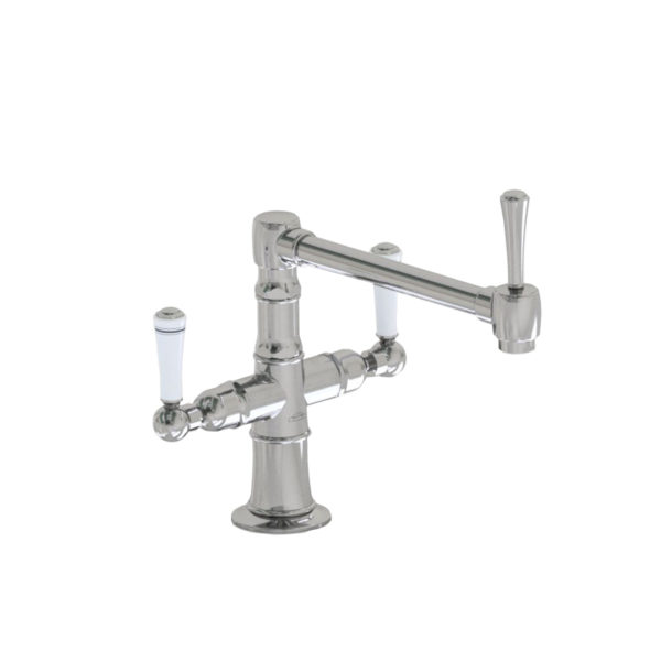 Deck Mount 8 7/8" Articulated Single Swivel Spout with White Ceramic Lever