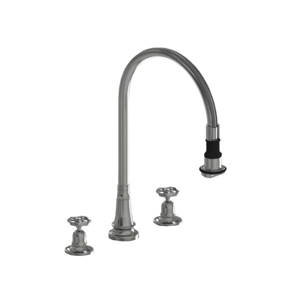 Deck Mount Pull-Off Spray with 10" Swivel Spout with Metal Wheel
