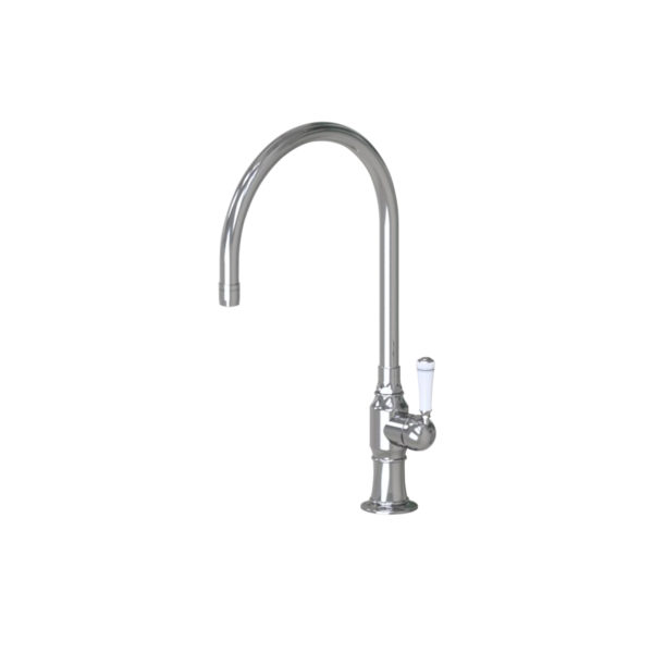 10" Deck Mount Single Hole Swivel Spout with Right White Ceramic Traditional Lever