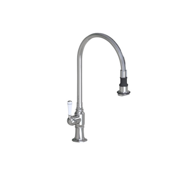 Pull-Off Spray Deck Mount Single Hole with 10" Swivel Spout with Left White Ceramic Traditional Lever