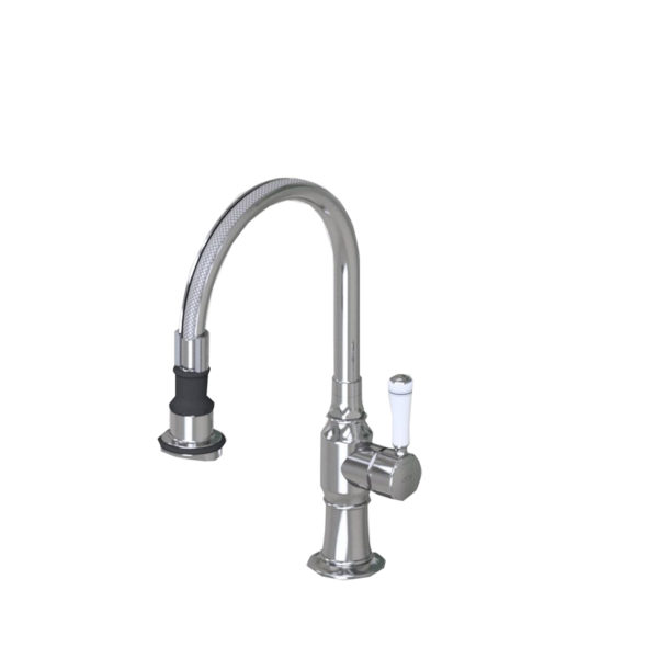 Pull-Off Spray Deck Mount Single Hole with 8" Swivel Spout with Right White Ceramic Contemporary Lever