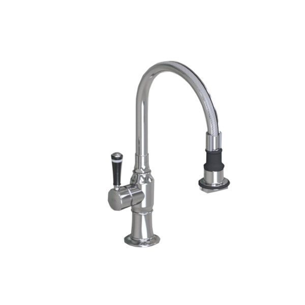 Pull-Off Spray Deck Mount Single Hole with 8" Swivel Spout with Left Black Ceramic Contemporary Lever