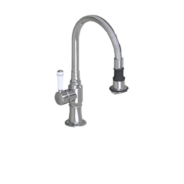 Pull-Off Spray Deck Mount Single Hole with 8" Swivel Spout with Left White Ceramic Contemporary Lever