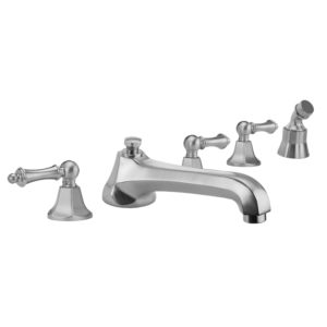 Astor Roman Tub Set with Low Spout and Ball Lever Handles and Angled Handshower Mount
