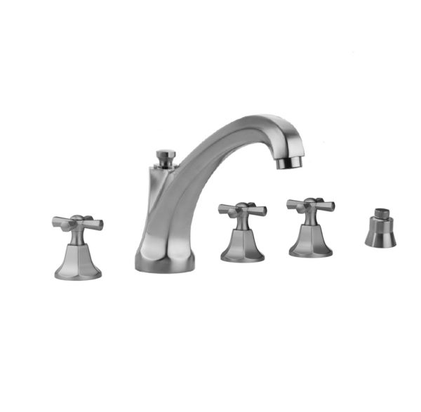 Astor Roman Tub Set with High Spout and Hex Cross Handles and Straight Handshower Mount