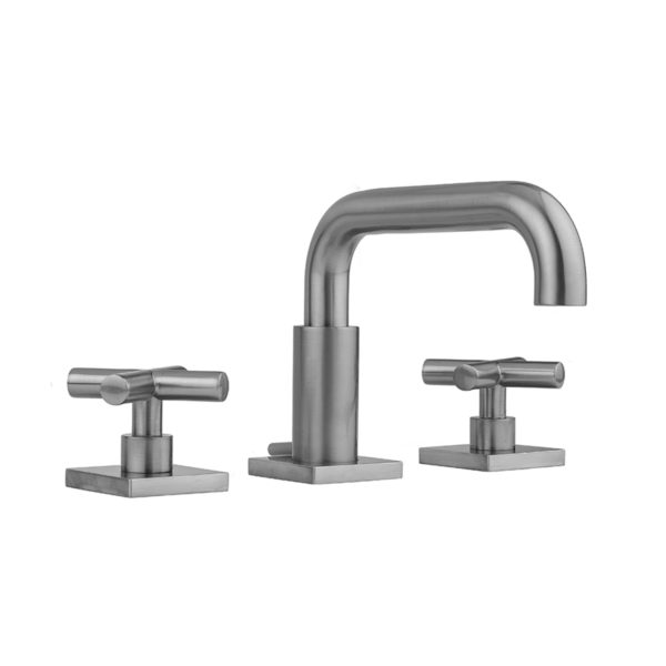 Downtown Contempo Faucet with Square Escutcheons & Contempo Slim Cross Handles & Fully Polished & Plated Pop-Up Drain
